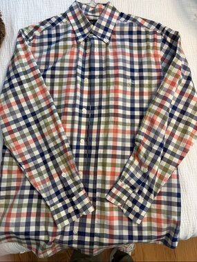Orvis Multicolor Plaid Button-Down Shirt — Navy, Olive & Coral size medium